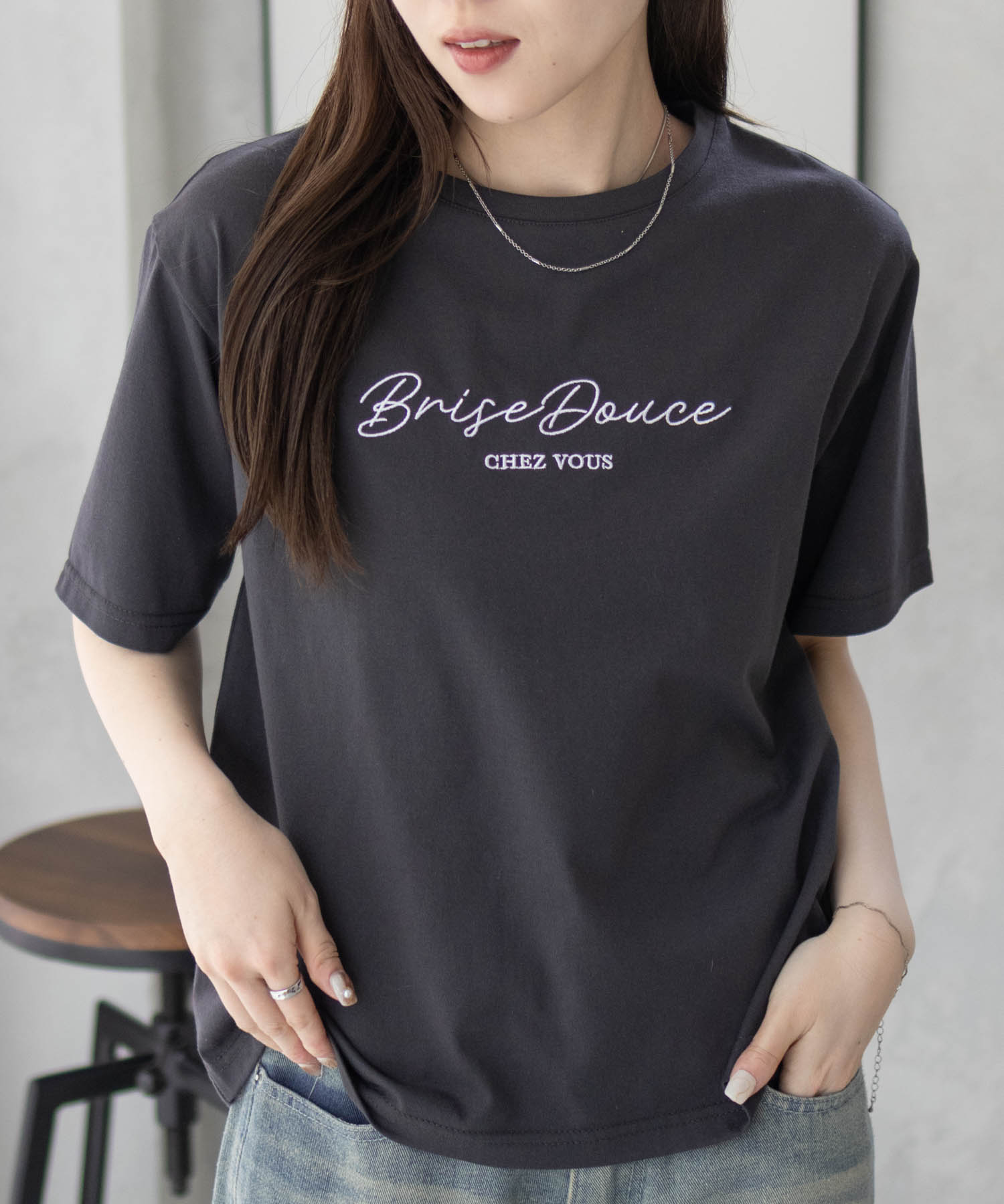 Tシャツ レディース 半袖 綿混 刺繍 プリント クルーネック カットソー トップス ネコポス対応