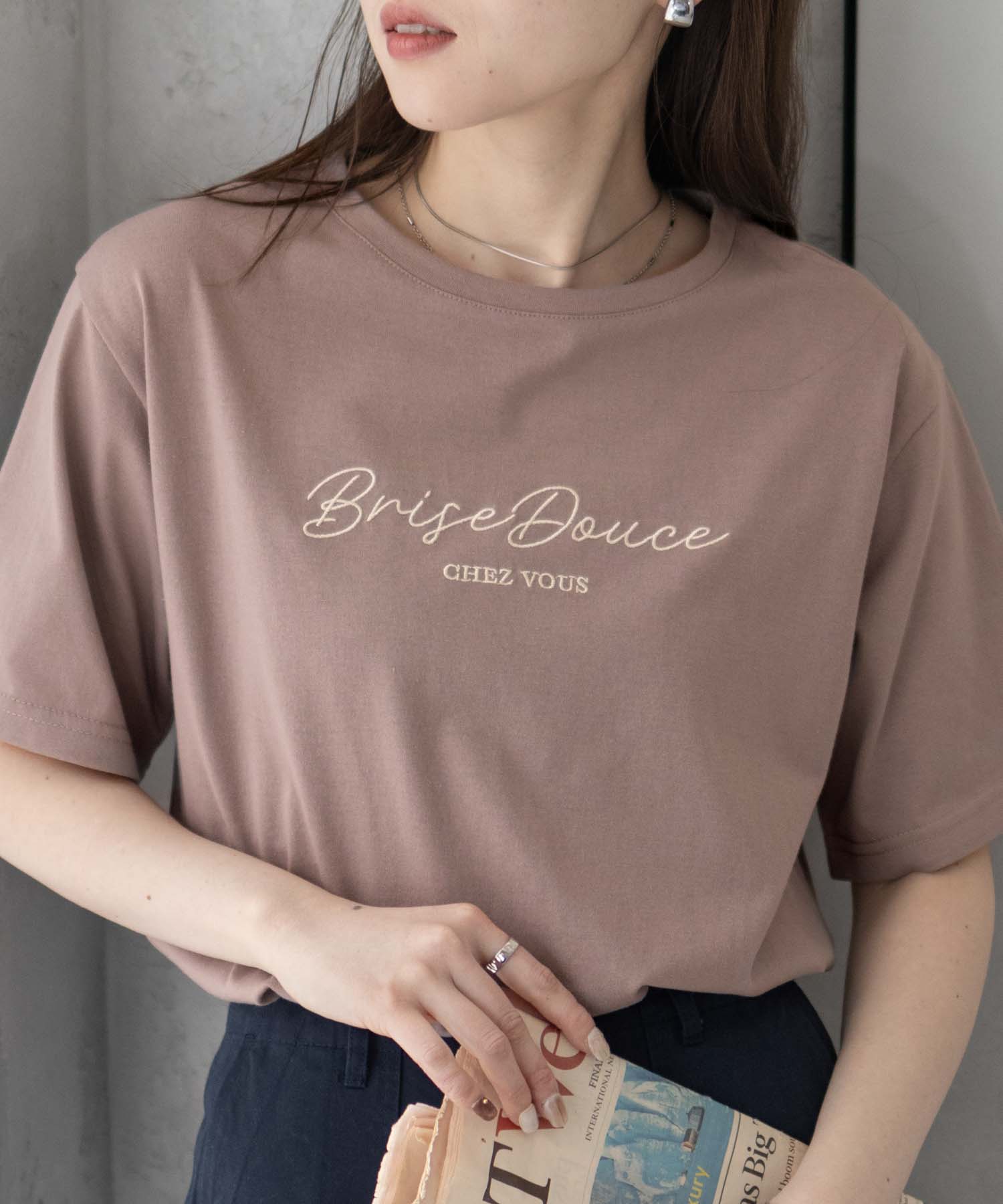 Tシャツ レディース 半袖 綿混 刺繍 プリント クルーネック カットソー トップス ネコポス対応