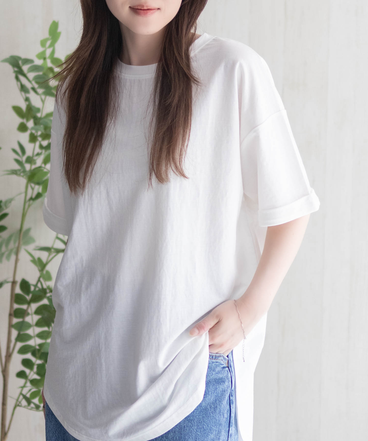 NAVY Tシャツ レディース 半袖 チュニック 接触冷感 ひんやり 前後差丈