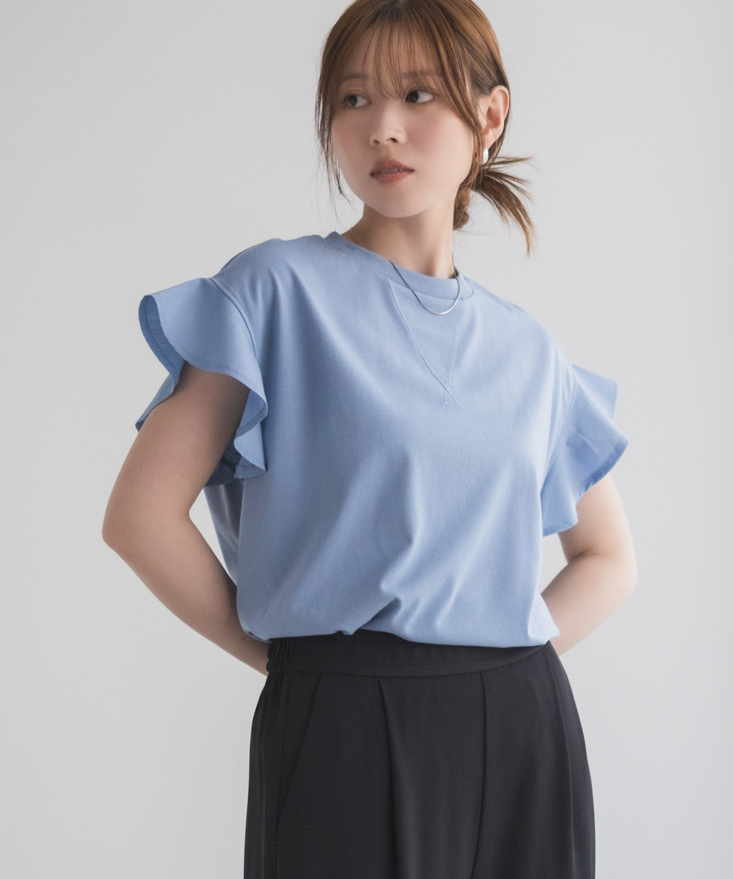 HusHusH（ハッシュアッシュ） Tシャツ レディース 半袖 綿混 袖フリル