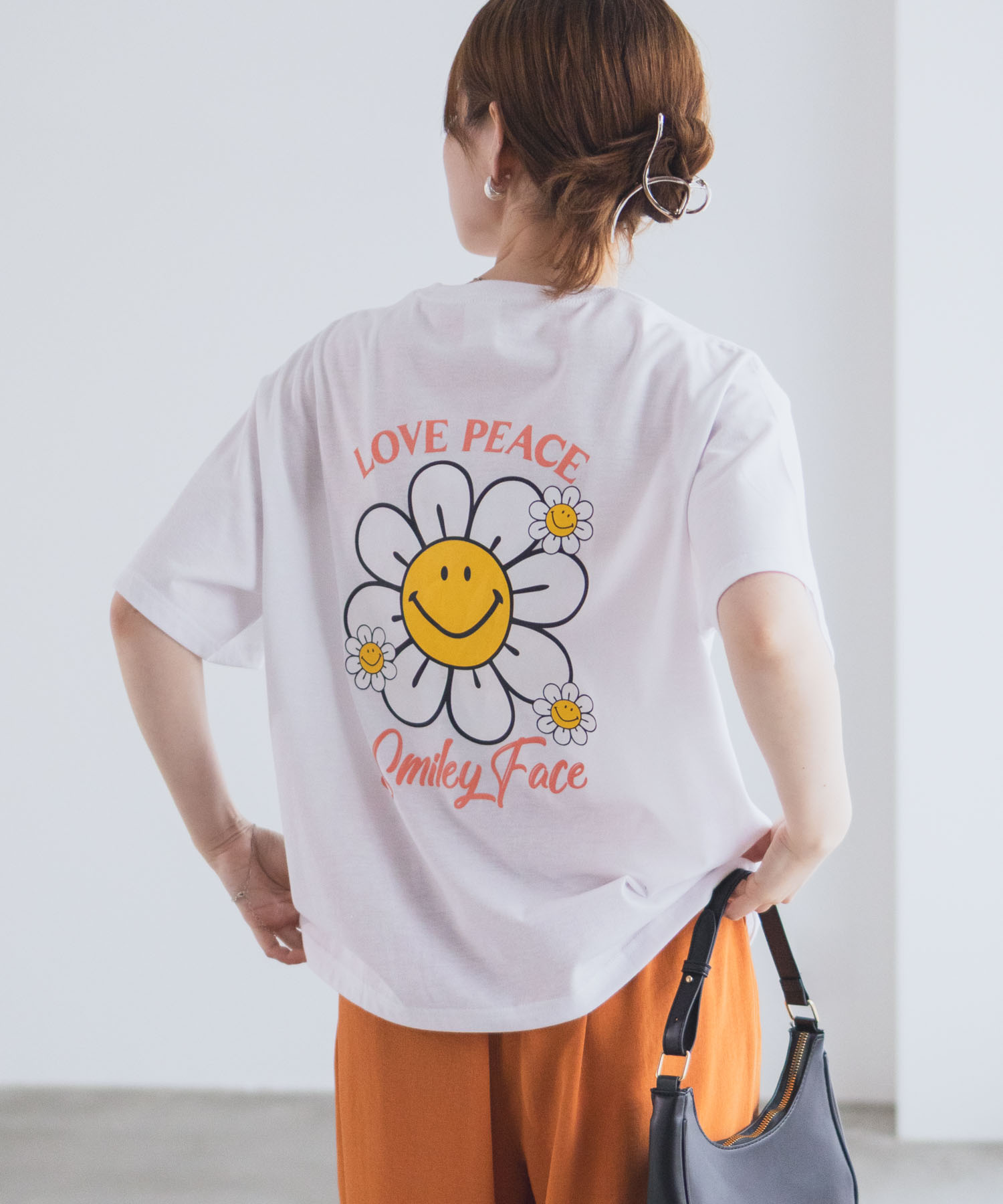 スマイリーフェイス Tシャツ レディース 半袖 5分袖 綿混 ニコ