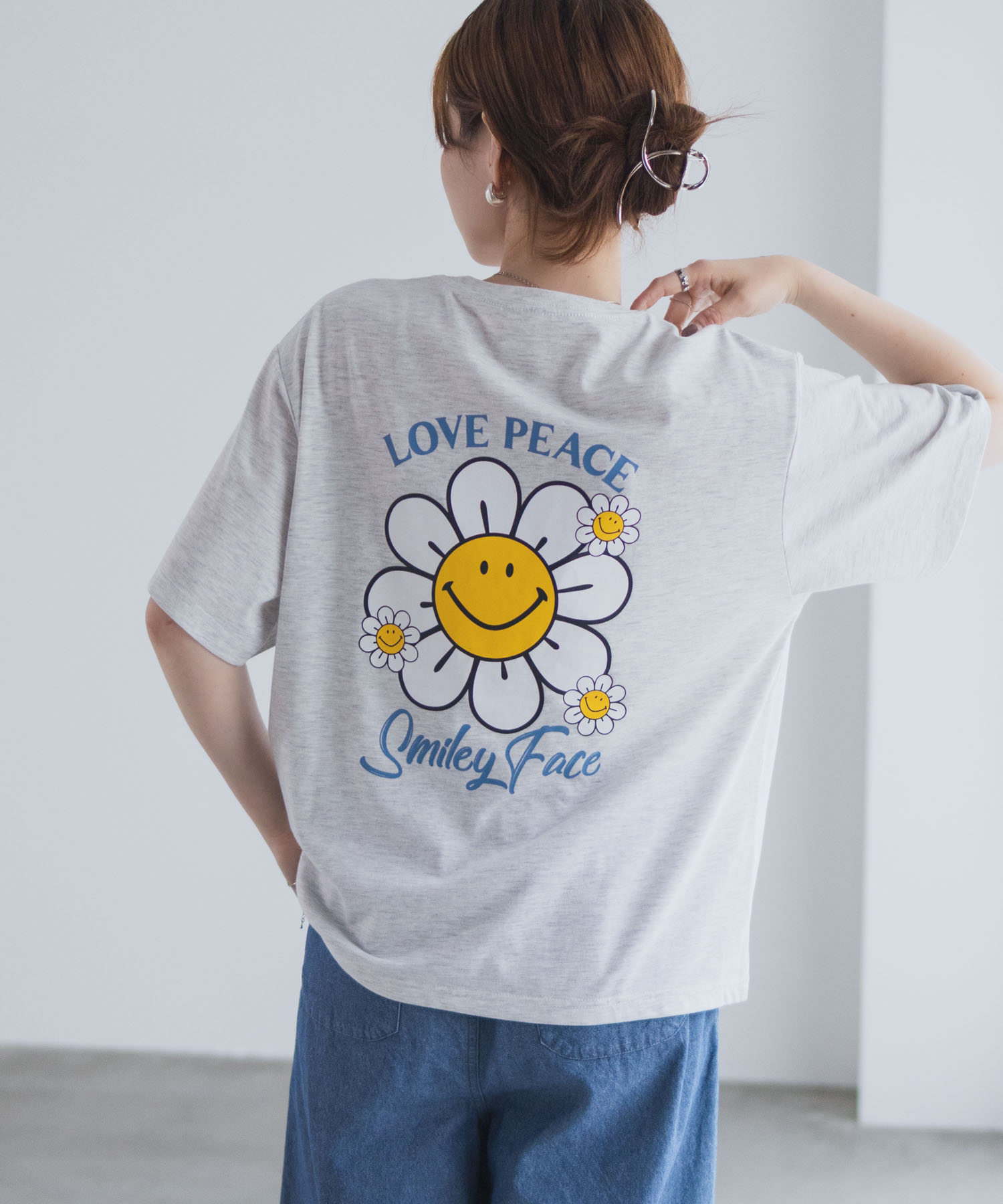 スマイリーフェイス Tシャツ レディース 半袖 5分袖 綿混 ニコ
