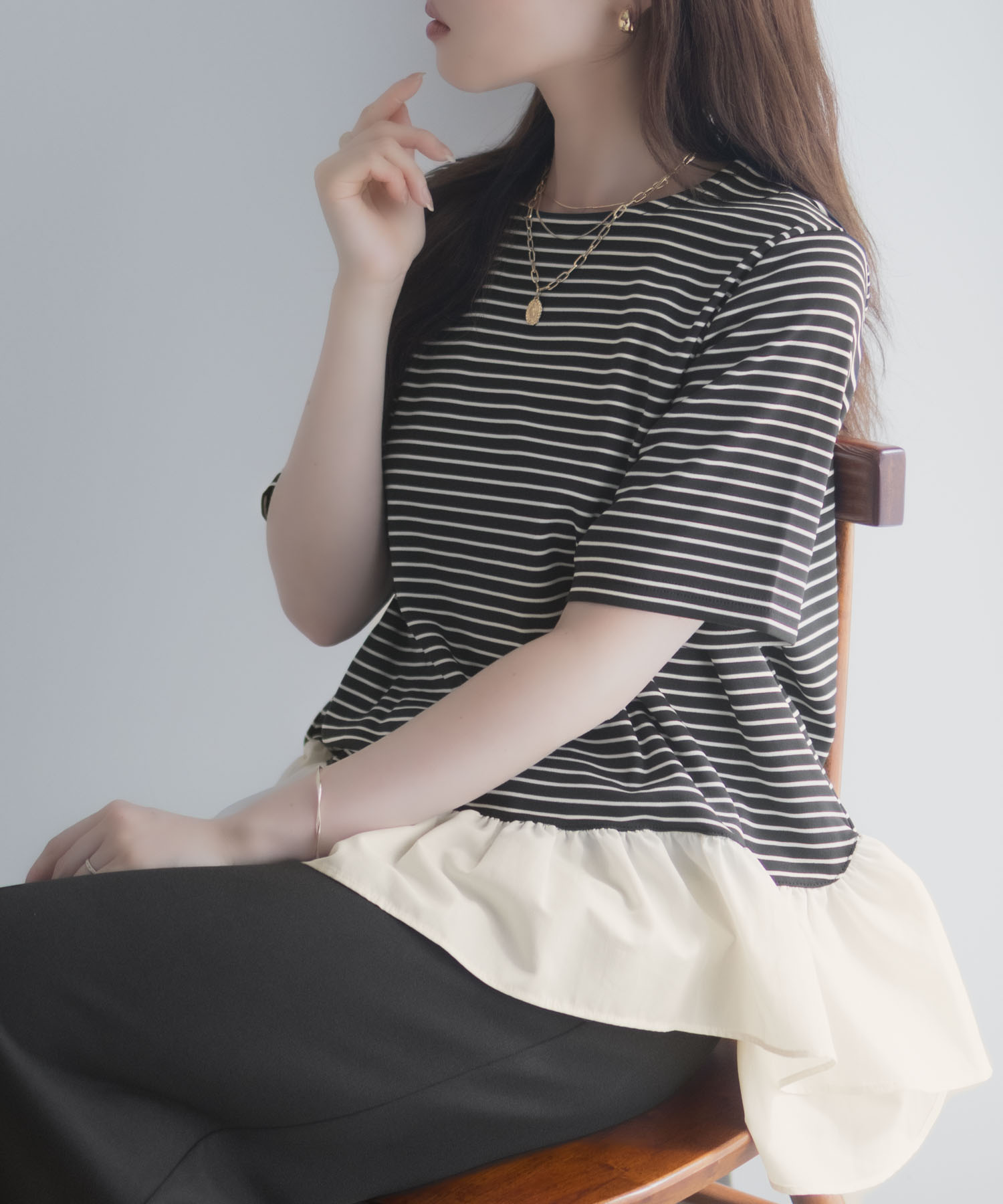 milli de l'air ミリデラール Tシャツ レディース 半袖 裾フリル 前後