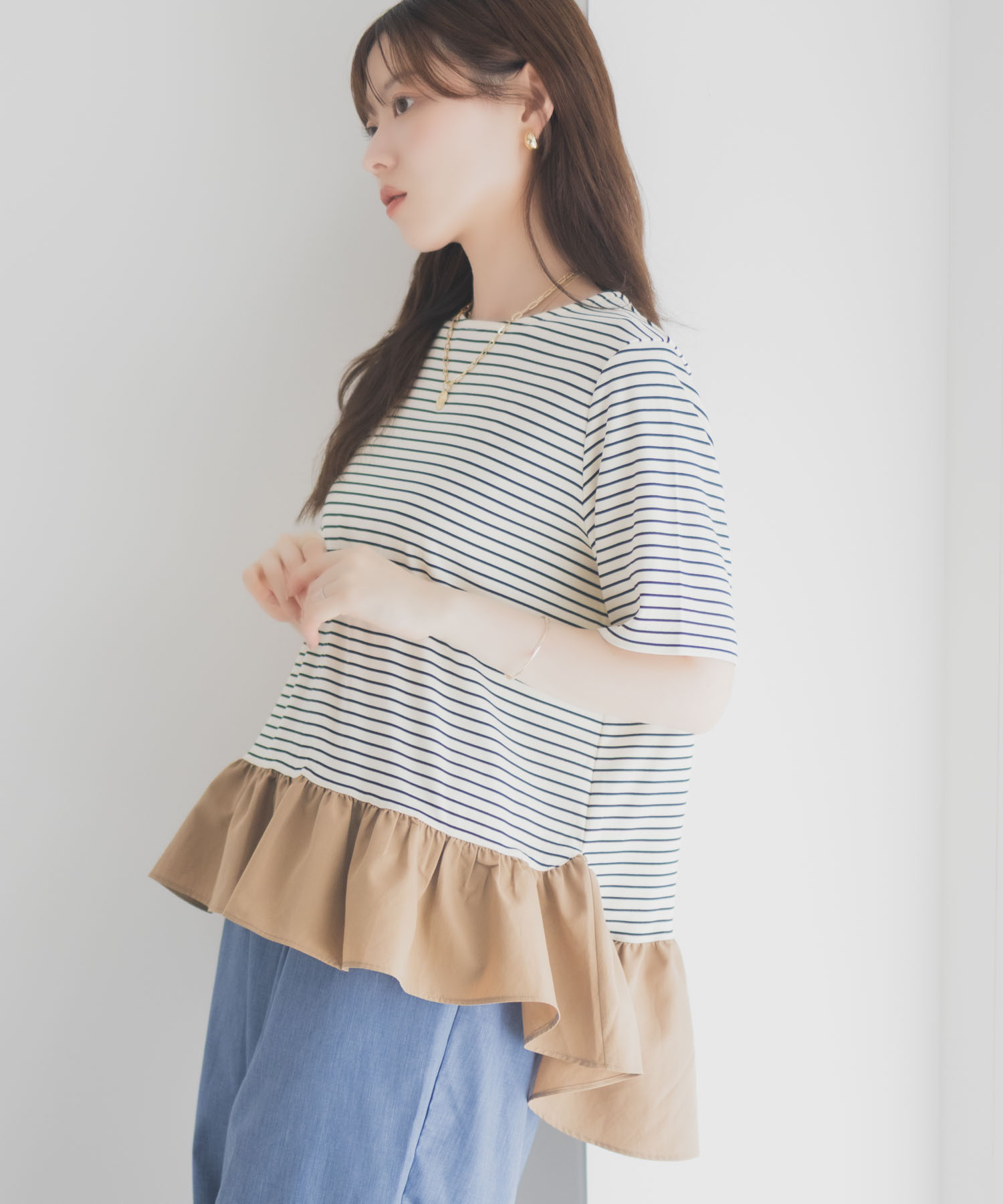 milli de l'air ミリデラール Tシャツ レディース 半袖 裾フリル 前後