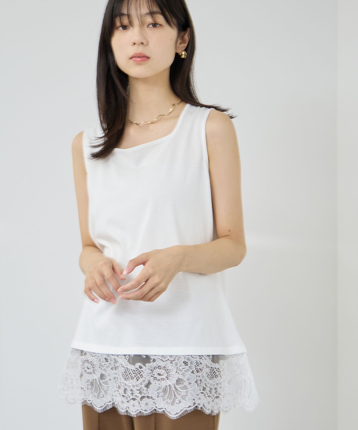 ESCADA レース タンクトップ ノースリーブ NAVY タンクトップ レディース ノースリーブ 冷感 UVカット ひんやり