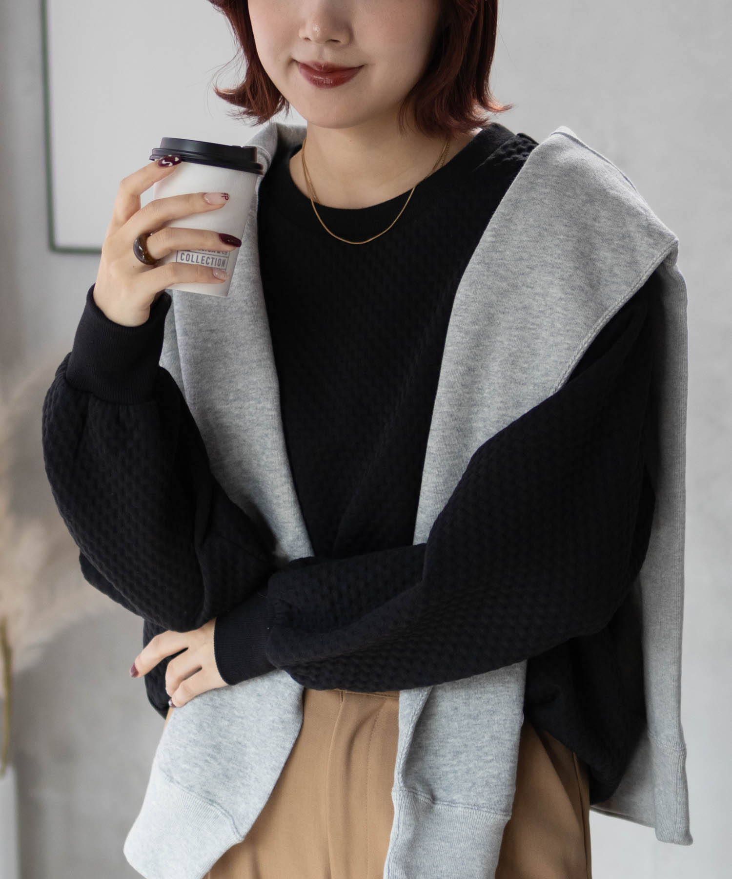 トレーナー ロンT レディース 長袖Tシャツ ジャガード素材 ボリューム袖 トップス ネコポス対応