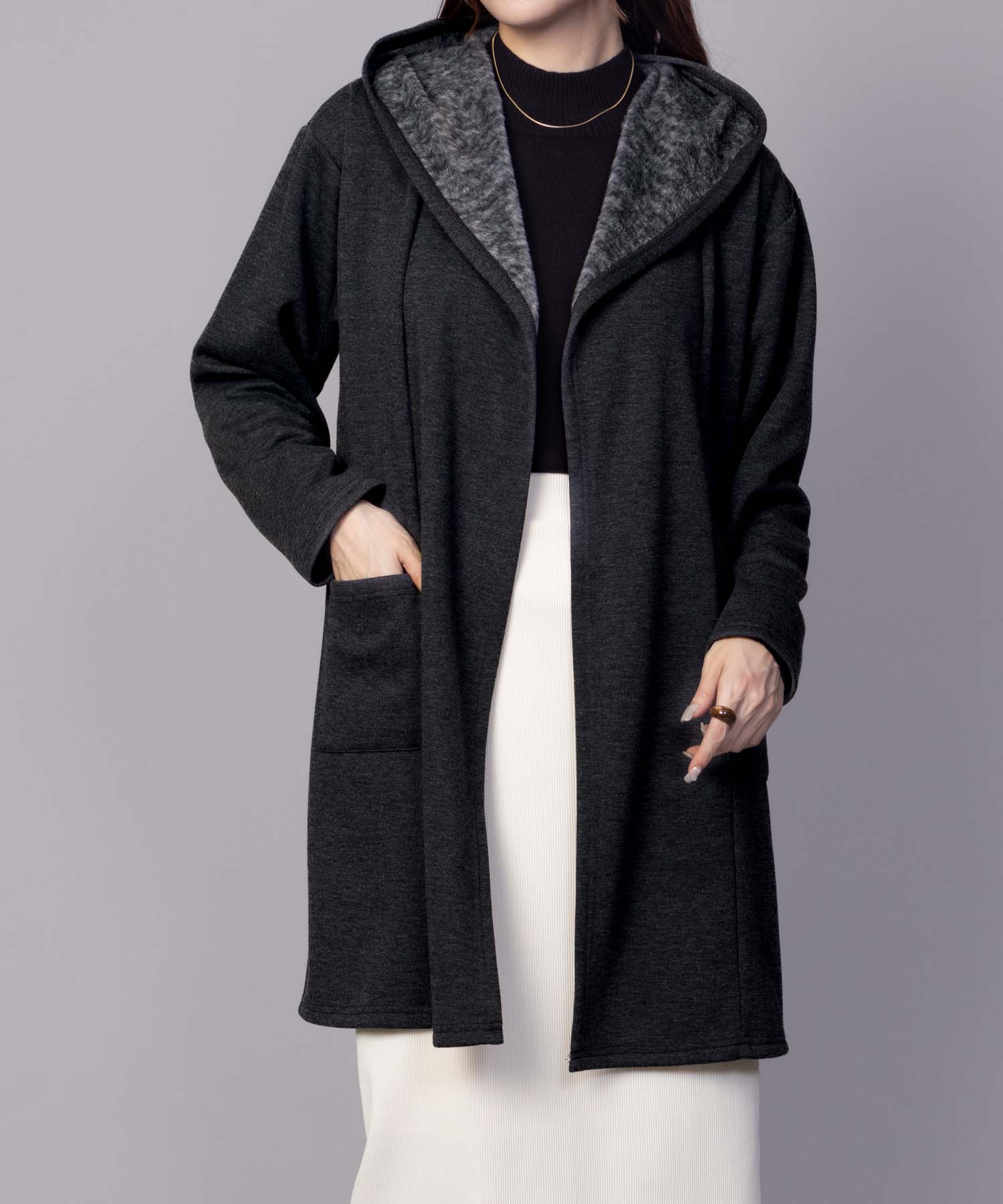 NAVY 裏起毛 カーディガン レディース 暖かい ゆったり シャギー 無地