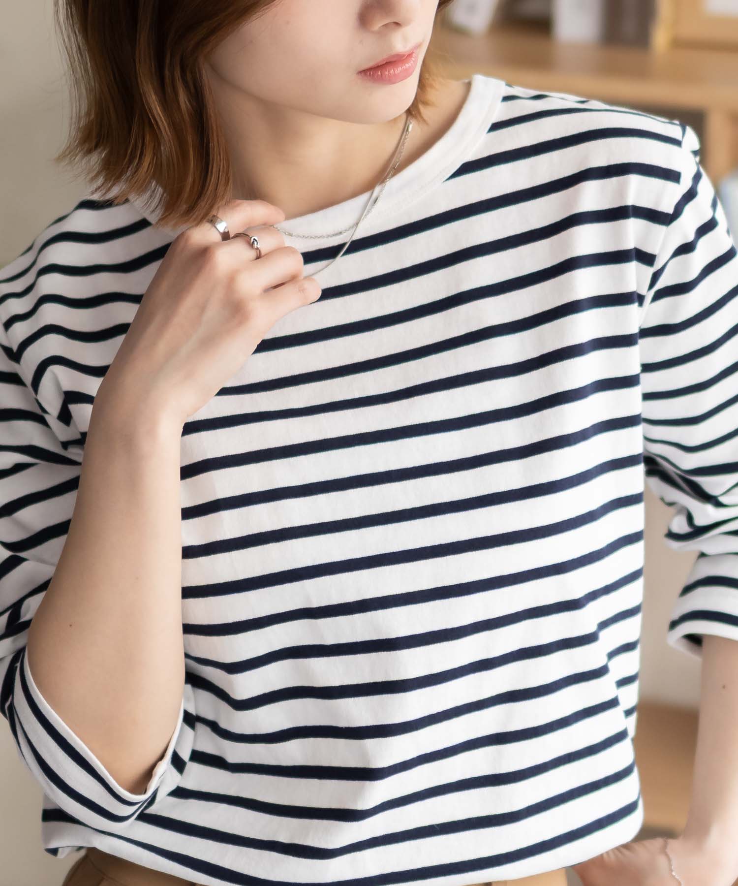 Tシャツ レディース 5分袖 7分袖 綿100％ コットン 無地 ボーダー トップス ネコポス対応