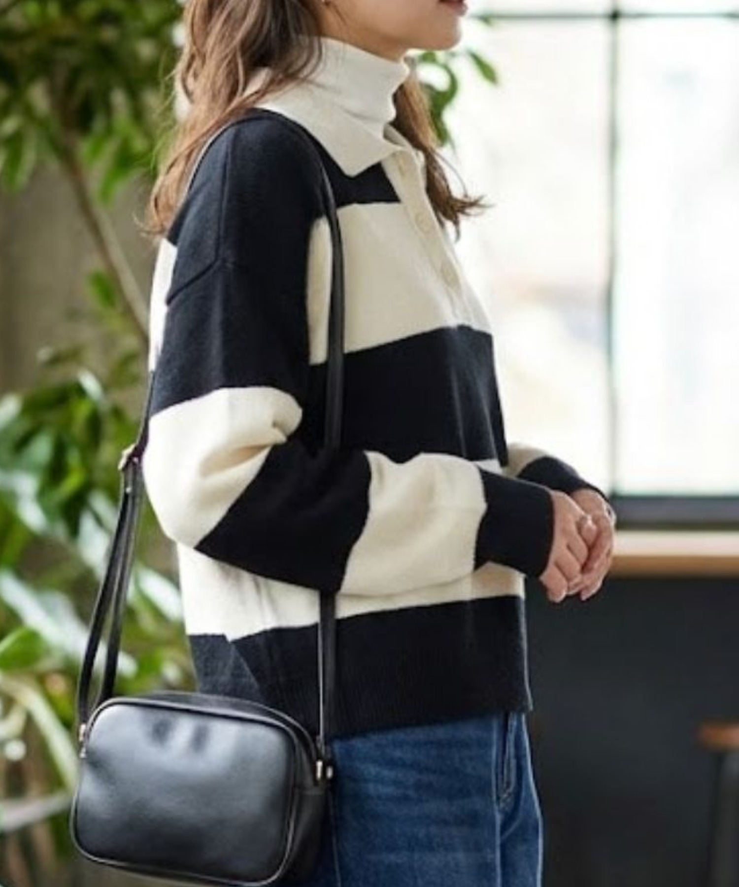 NAVY ポロニット セーター レディース ゆったり ぽわん袖 無地 