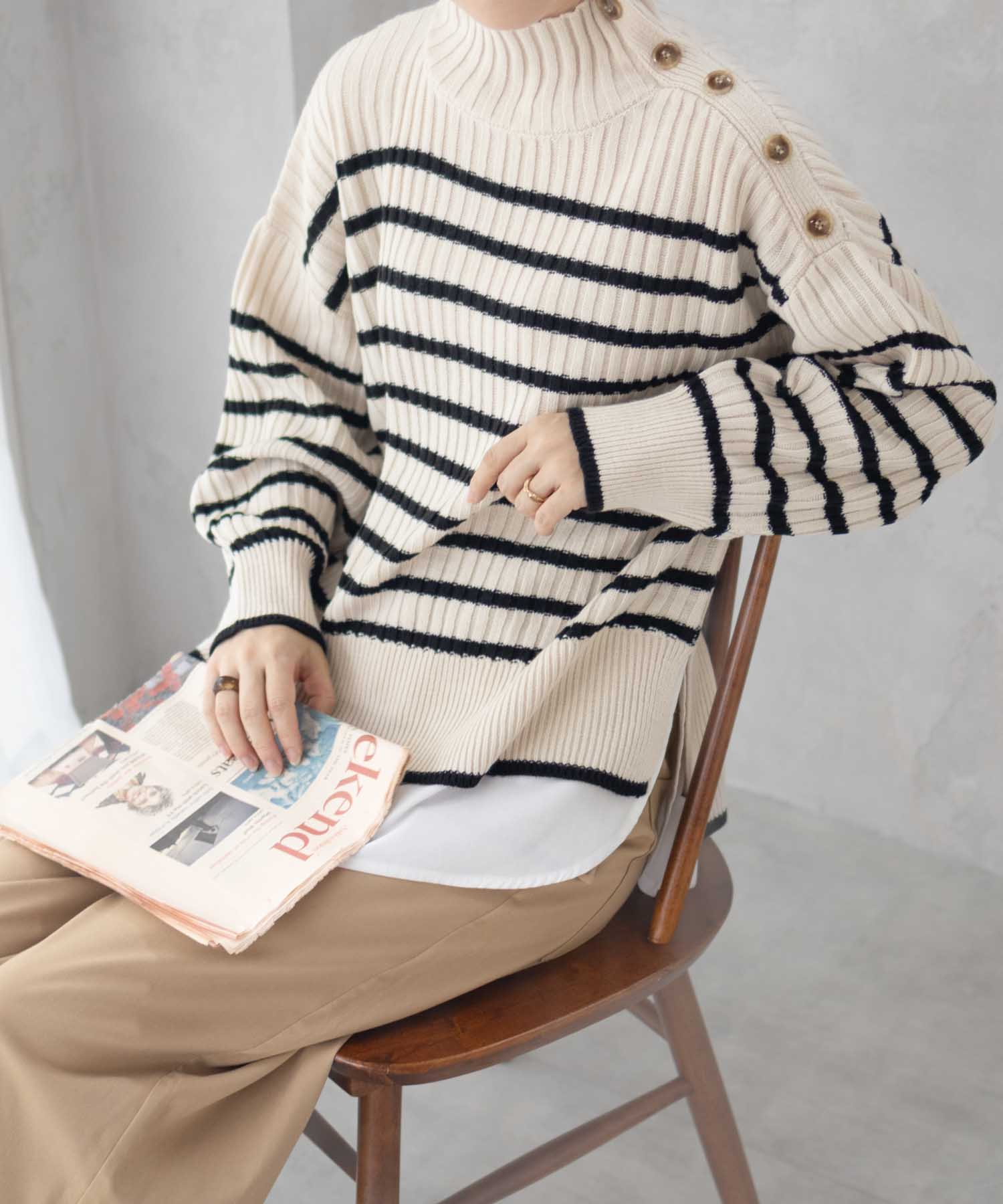 NAVY ニット セーター レディース フェイクレイヤード ハイネック