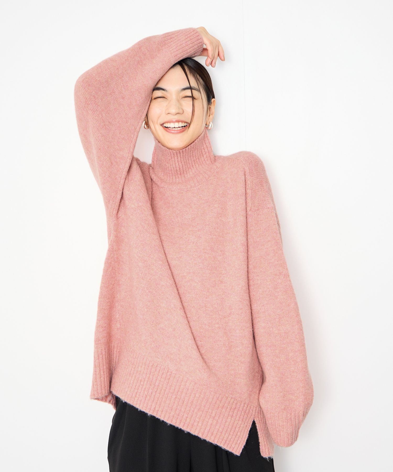 Idnes イドネス ニット セーター レディース タートルネック サイド