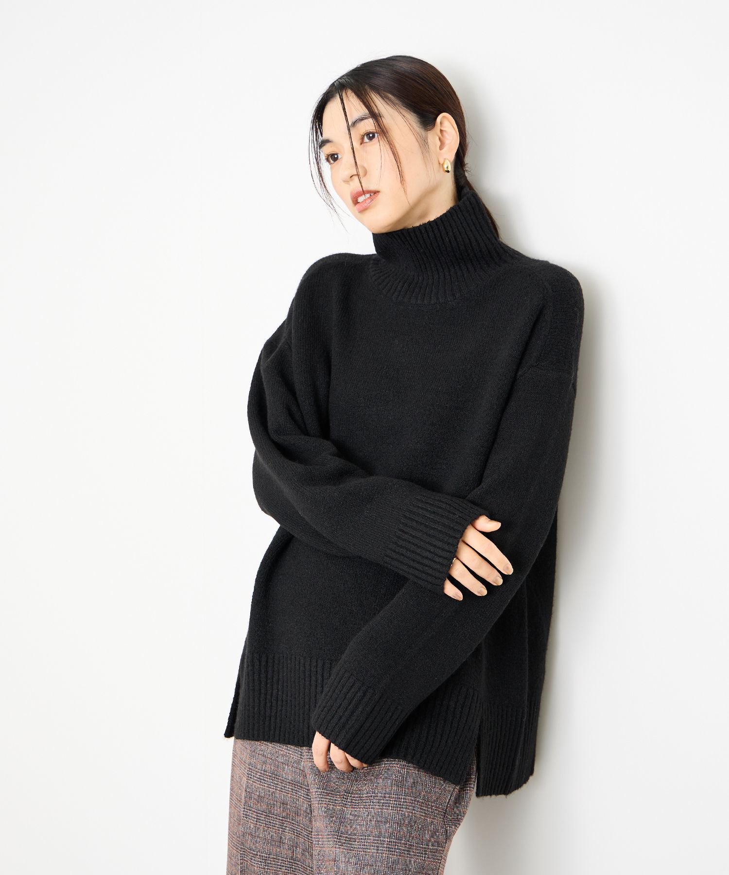 Idnes イドネス ニット セーター レディース タートルネック サイド