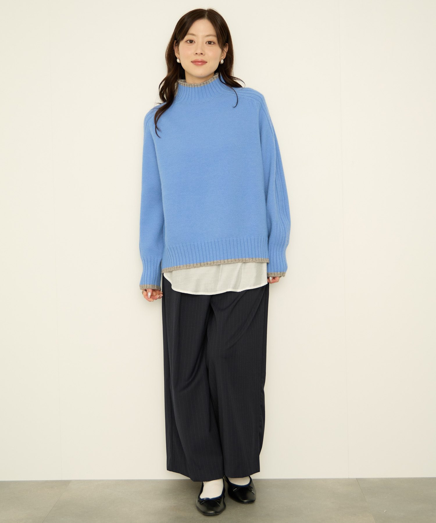 NAVY ニット セーター レディース ドロップショルダー サイドスリット