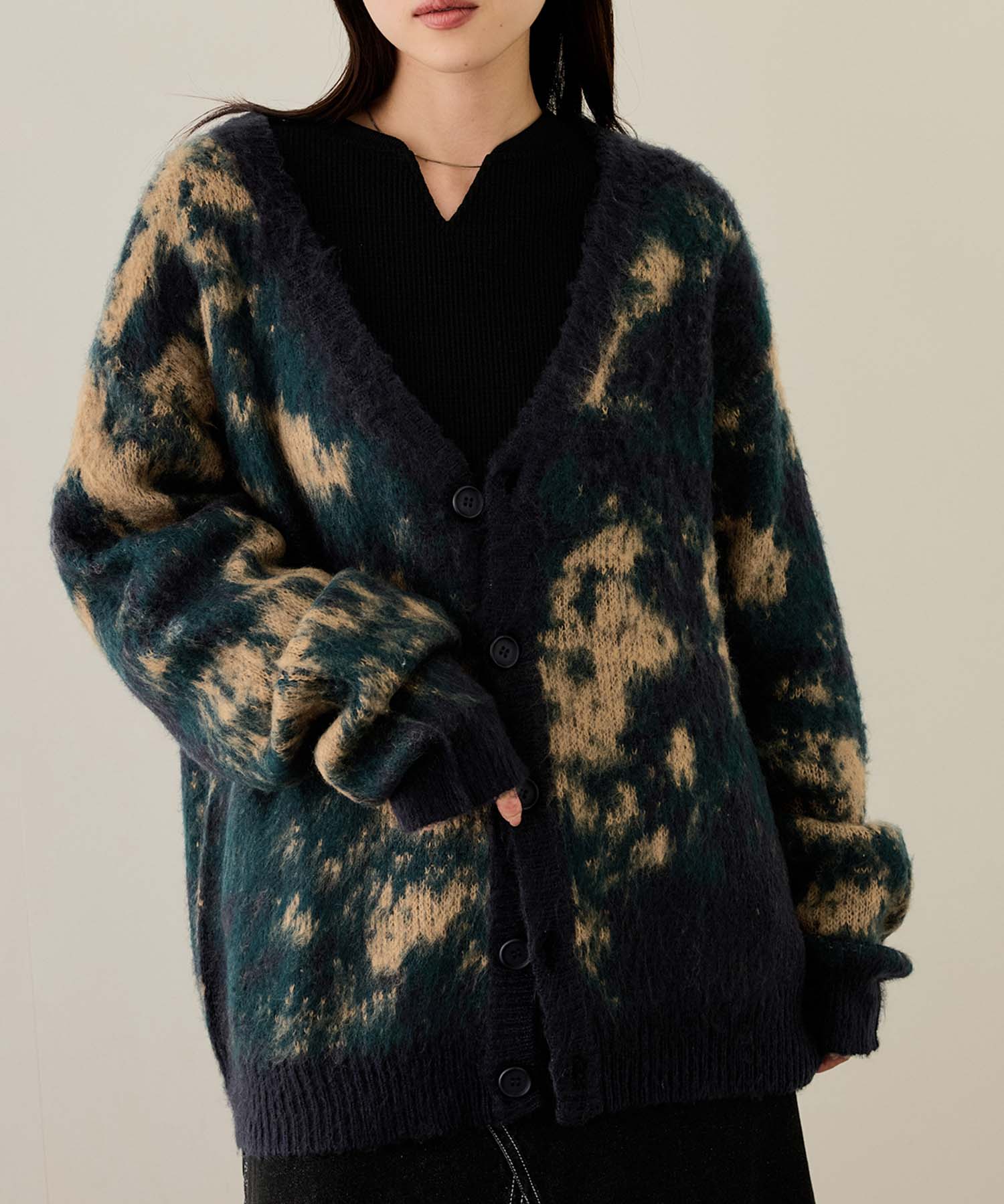 NAVY カーディガン レディース シャギー モヘアタッチ Vネック