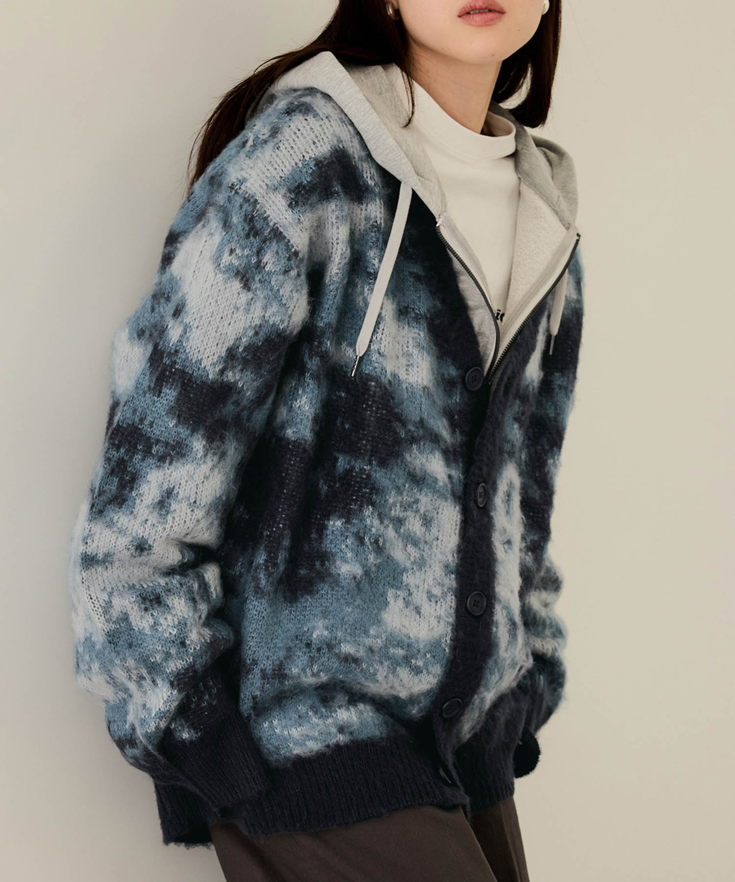 NAVY カーディガン レディース シャギー モヘアタッチ Vネック