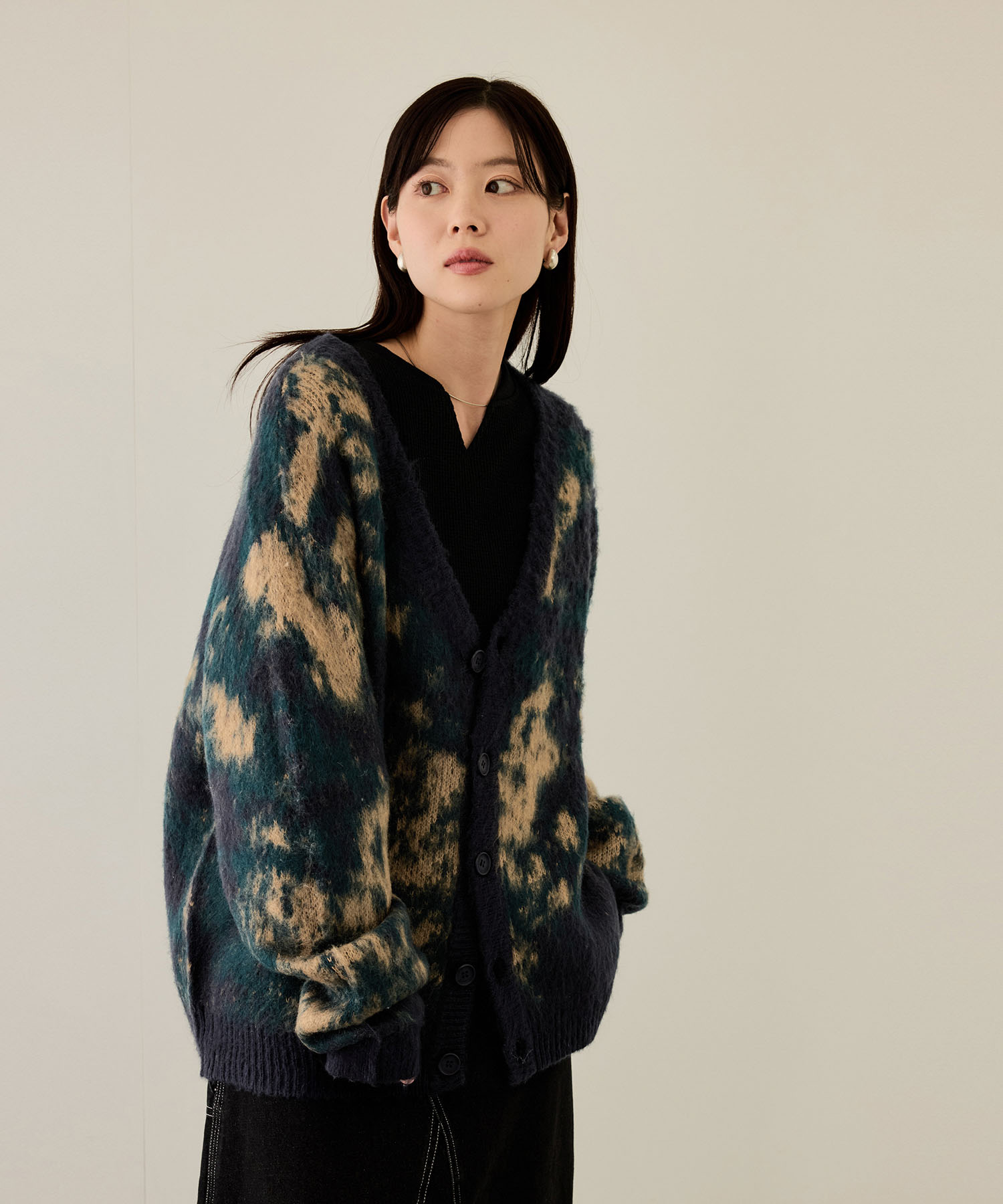 NAVY カーディガン レディース シャギー モヘアタッチ Vネック