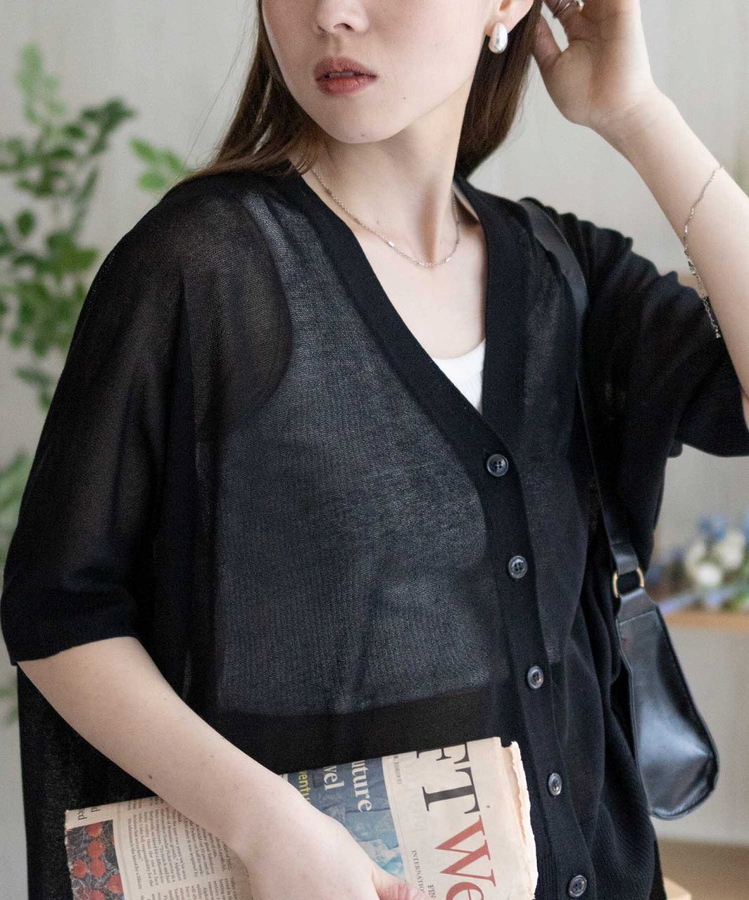 ネイビー　トップス NAVY（ファッション） カーディガン レディース 5分袖 Vネック