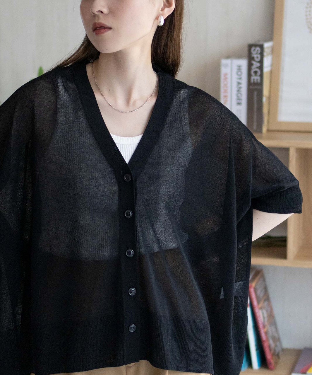 NAVY（ファッション） カーディガン レディース 5分袖 Vネック