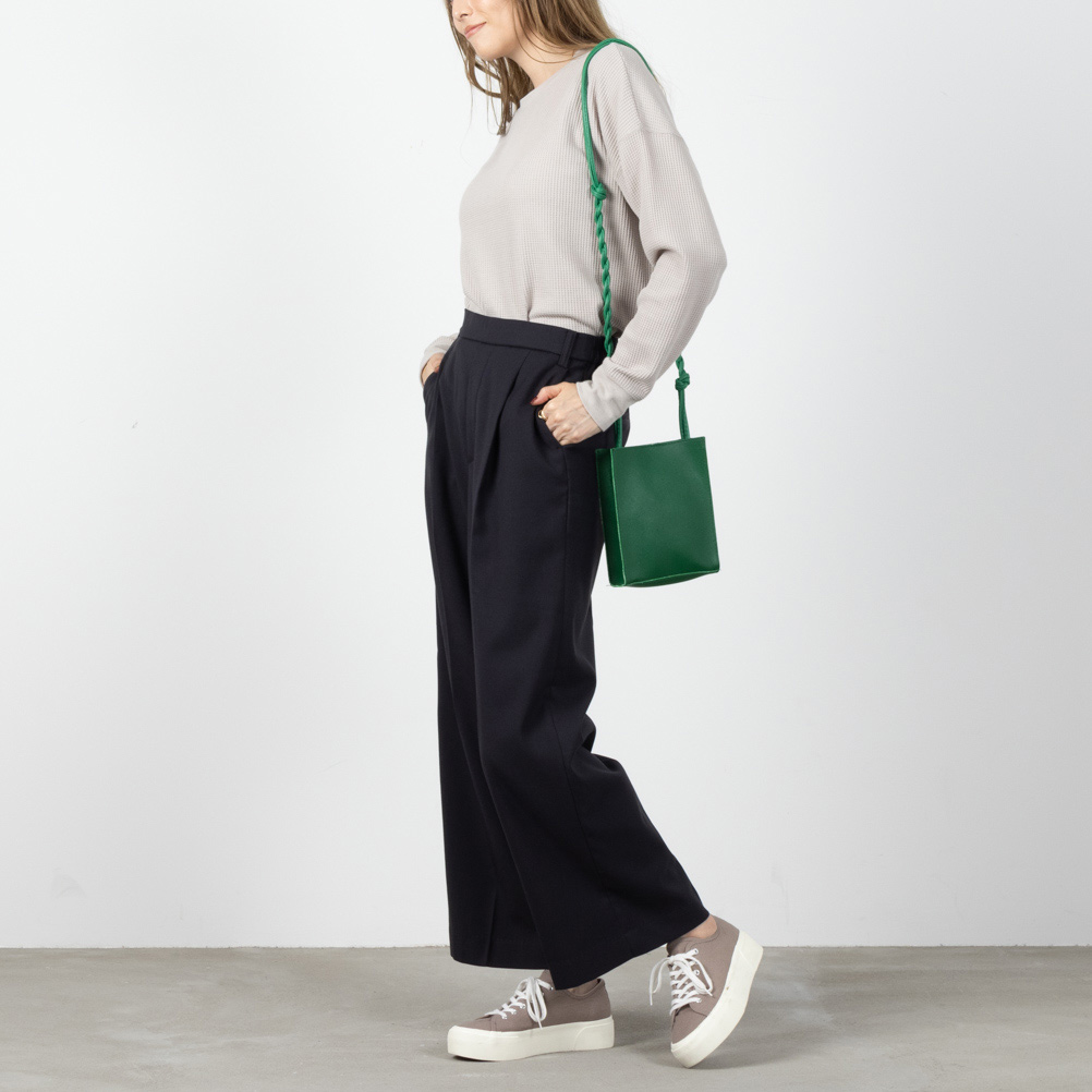 NAVY 裏起毛 ワイドパンツ レディース ストレッチ センタープレス 無地