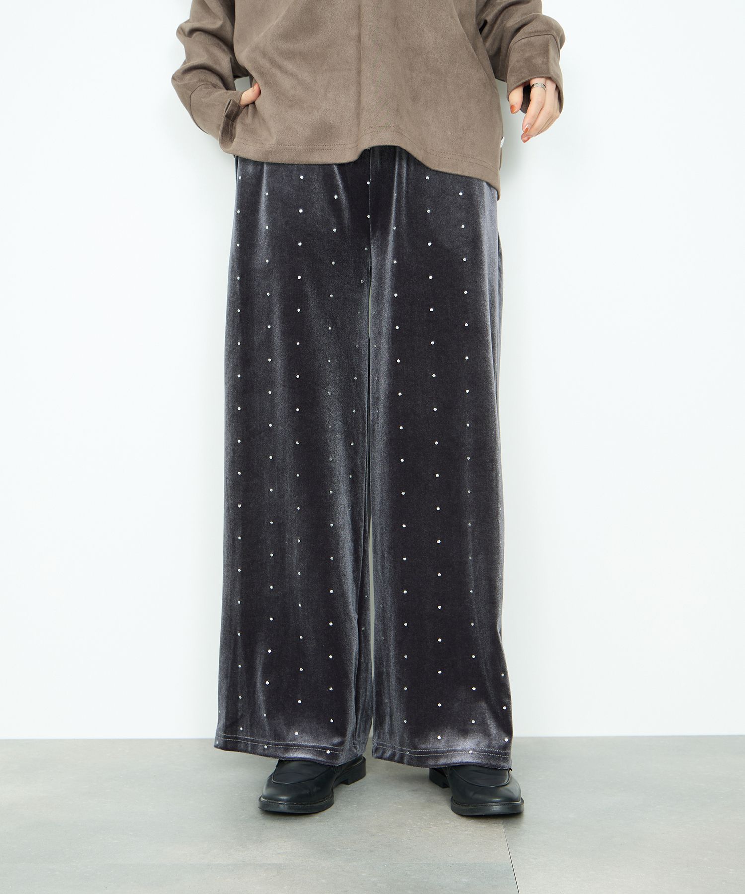 Idnes イドネス ベロアパンツ レディース ウエストゴム ストレッチ