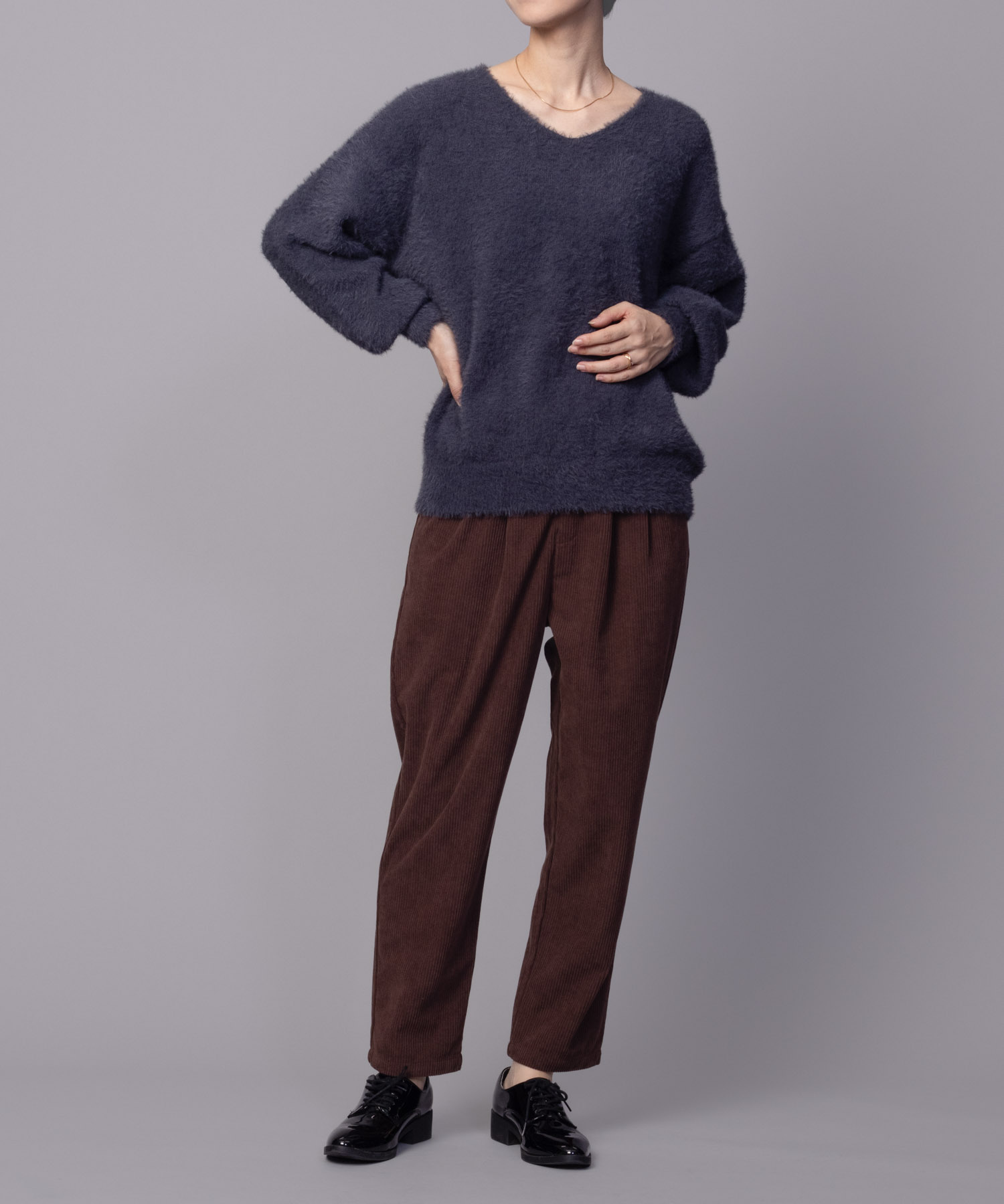 NAVY テーパードパンツ レディース コーデュロイ ウエストゴム 紐