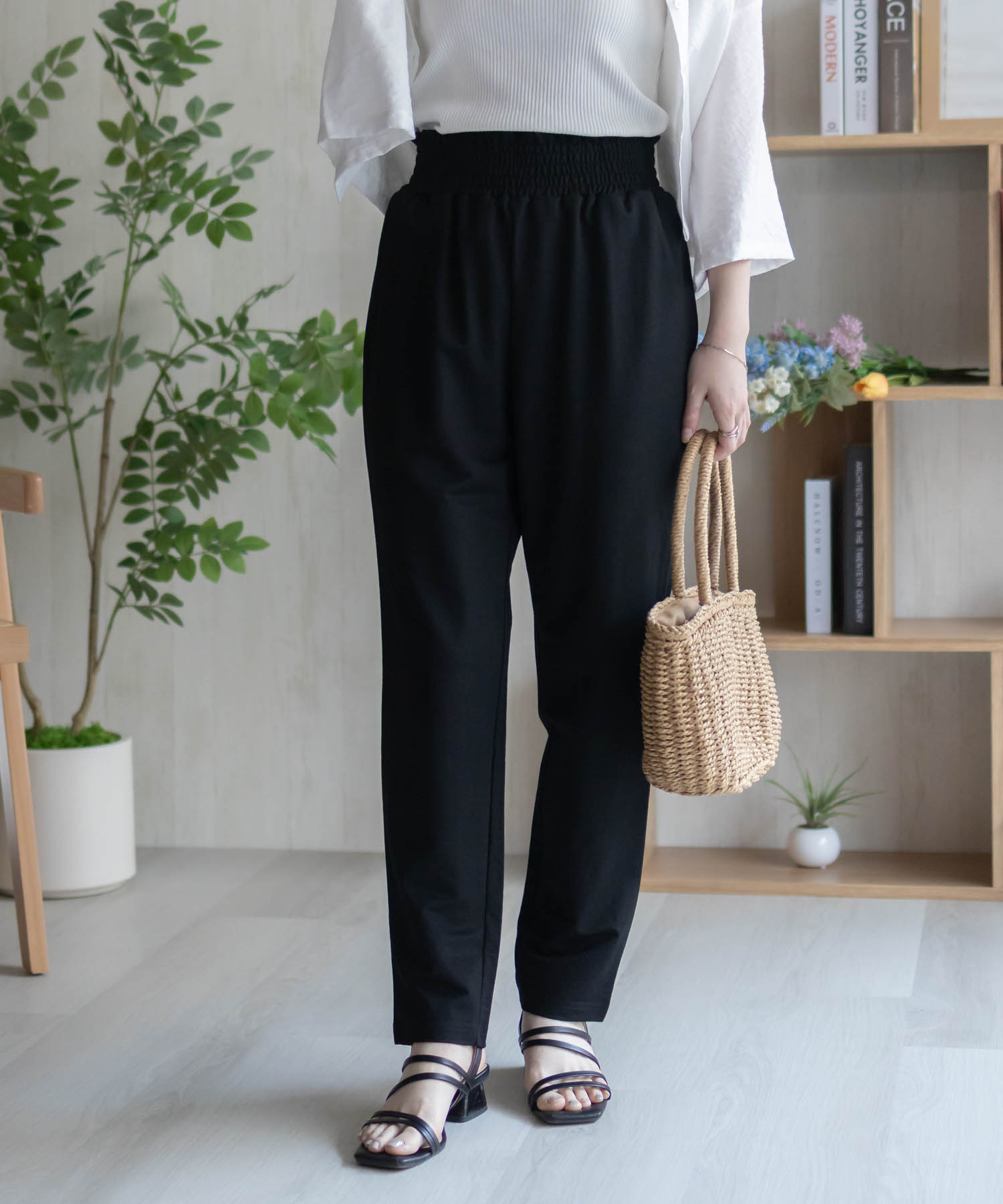 テーパードパンツ レディース 接触冷感 ストレッチ ウエストゴム 紐