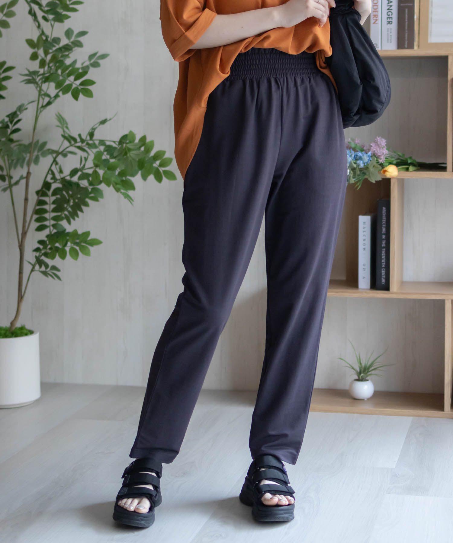 テーパードパンツ レディース 接触冷感 ストレッチ ウエストゴム 紐