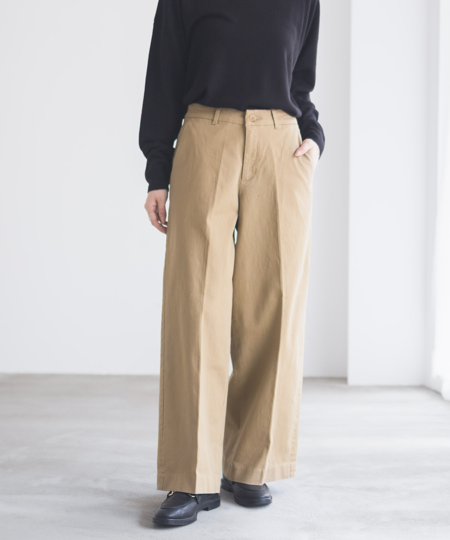 Martin Rose 24aw Sports ワイド チノパンツ XS NAVY チノパンツ レディース ワイドパンツ ストレッチ フロントタック