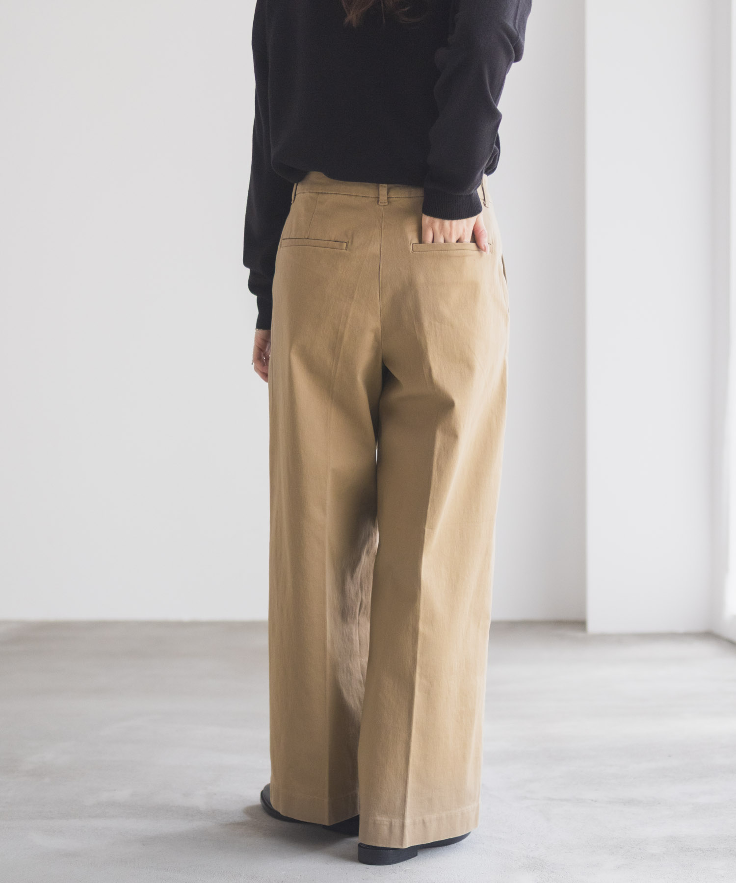 NAVY チノパンツ レディース ワイドパンツ ストレッチ フロントタック