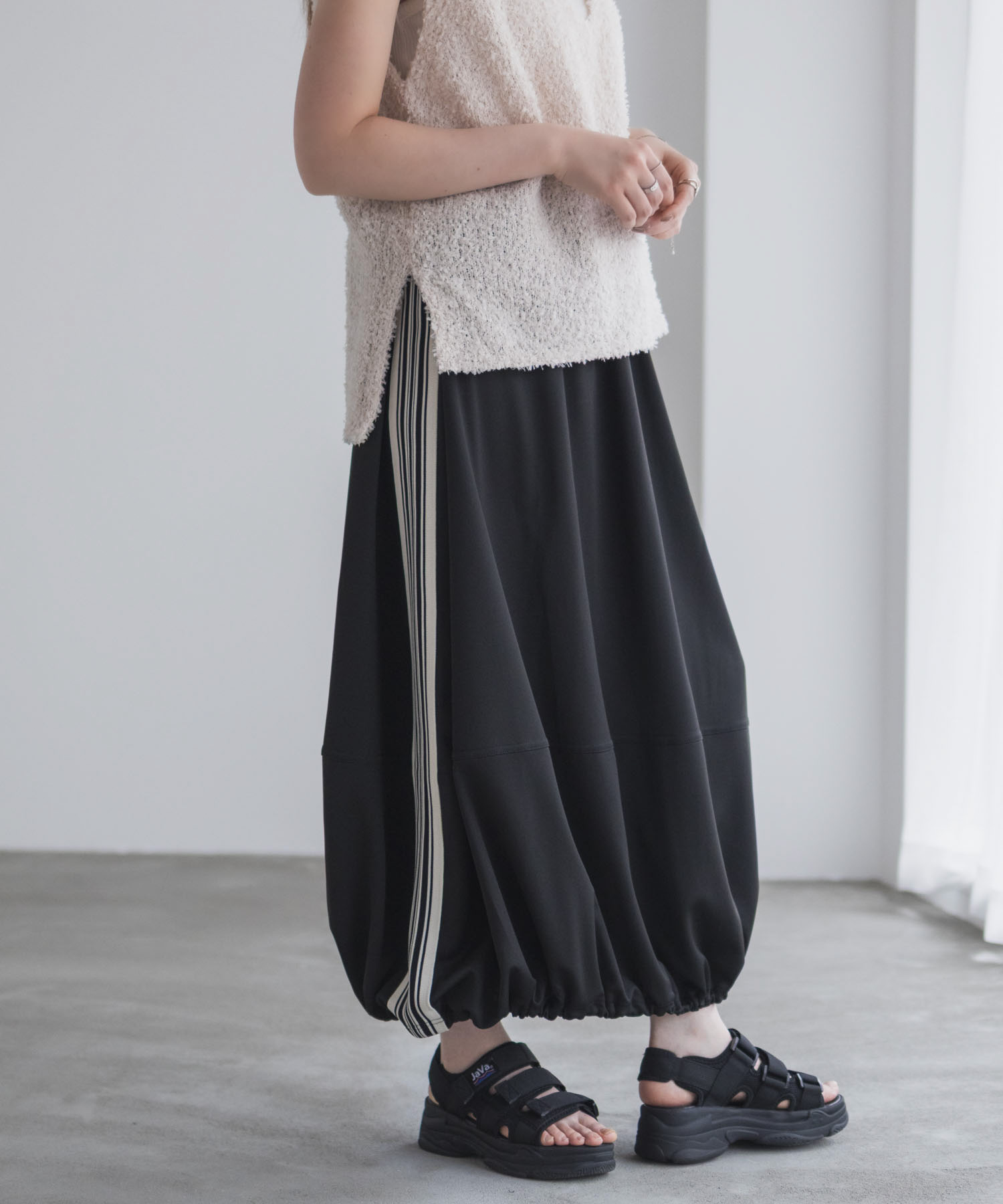 NAVY バルーンスカート レディース 裏メッシュ ドロスト ドローコード