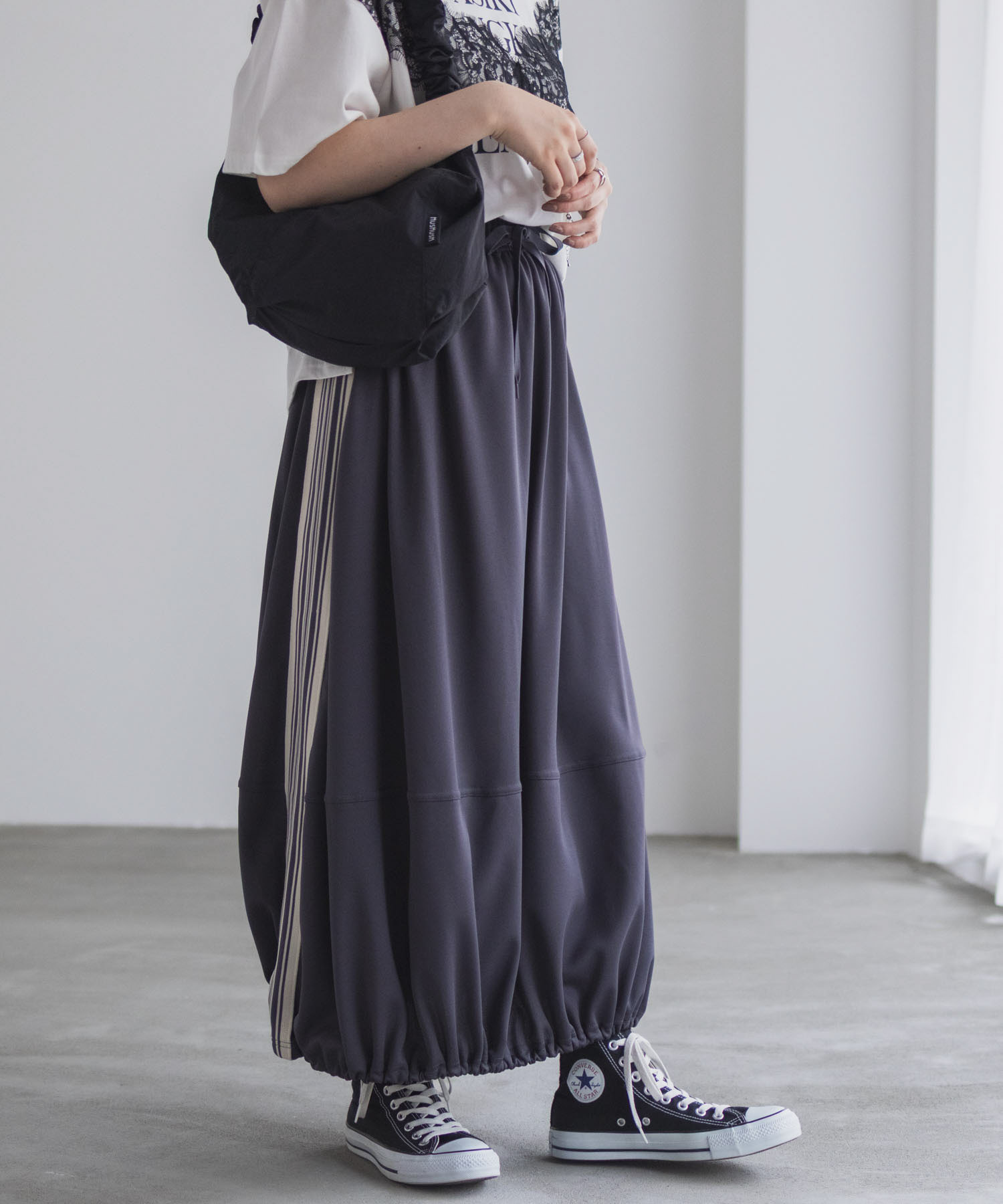 NAVY バルーンスカート レディース 裏メッシュ ドロスト ドローコード