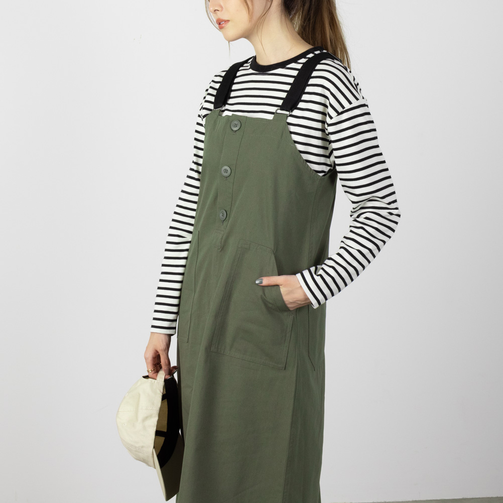 NAVY ジャンパースカート 綿100% レディース ミリタリー 無地 ボトムス