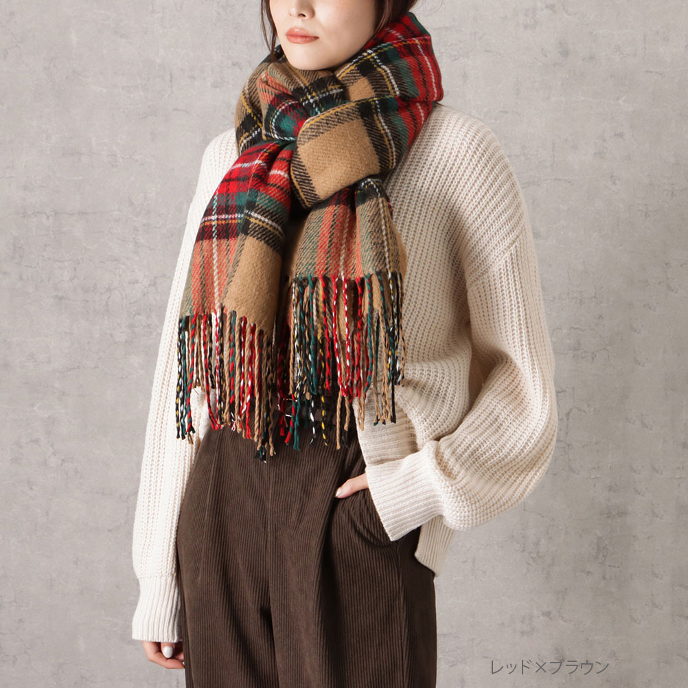 NAVY ストール マフラー レディース 防寒 手洗い可 大判 幅広 チェック