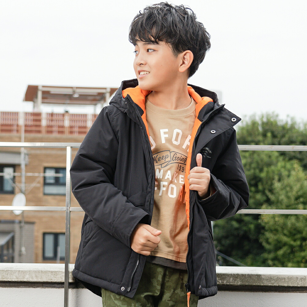 NAVY マウンテンパーカー 中綿 キッズ 通園 通学 撥水 防寒 無地