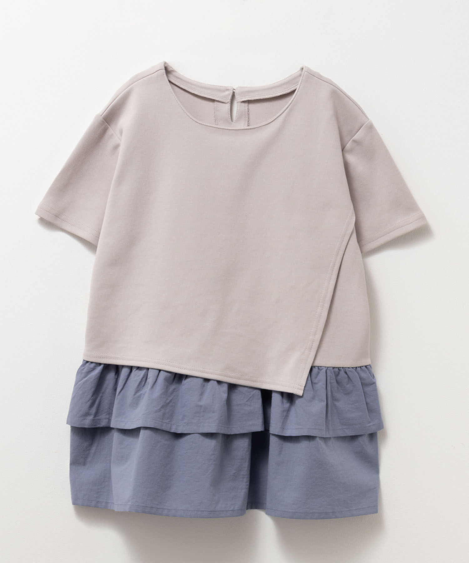 NAVY Tシャツ キッズ 半袖 ポンチ素材 フェイクレイヤード 裾フリル 