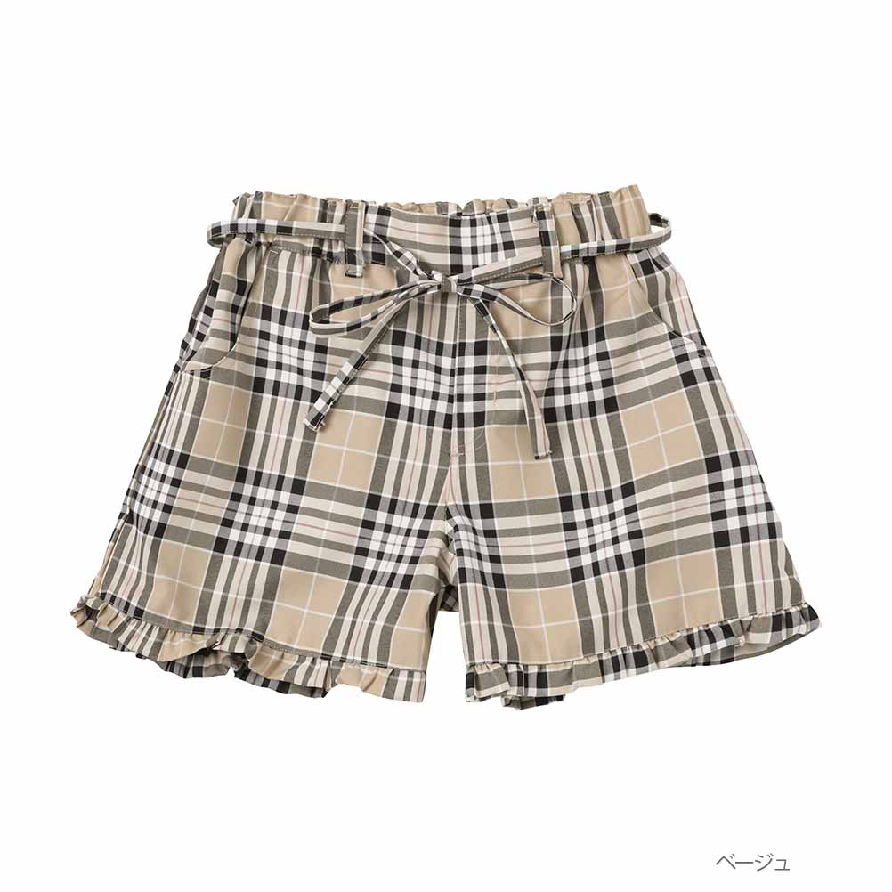 NAVY ショートパンツ キッズ チェック 裾フリル ウエストリボン ショー