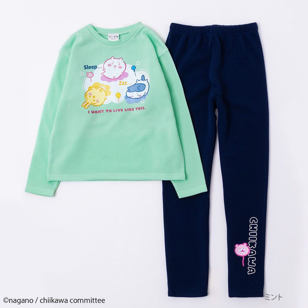 ちいかわ パジャマ ルームウェア 長袖Tシャツ ロングパンツ 裏起毛 キッズ 子供服 女の子 ガールズ キャラクター ウエストゴム 部屋着