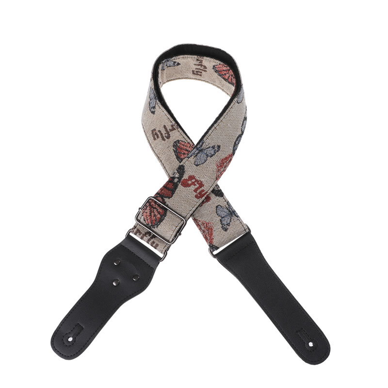 ギターストラップ エスニック柄 民族風 モノトーン バタフライ 蝶