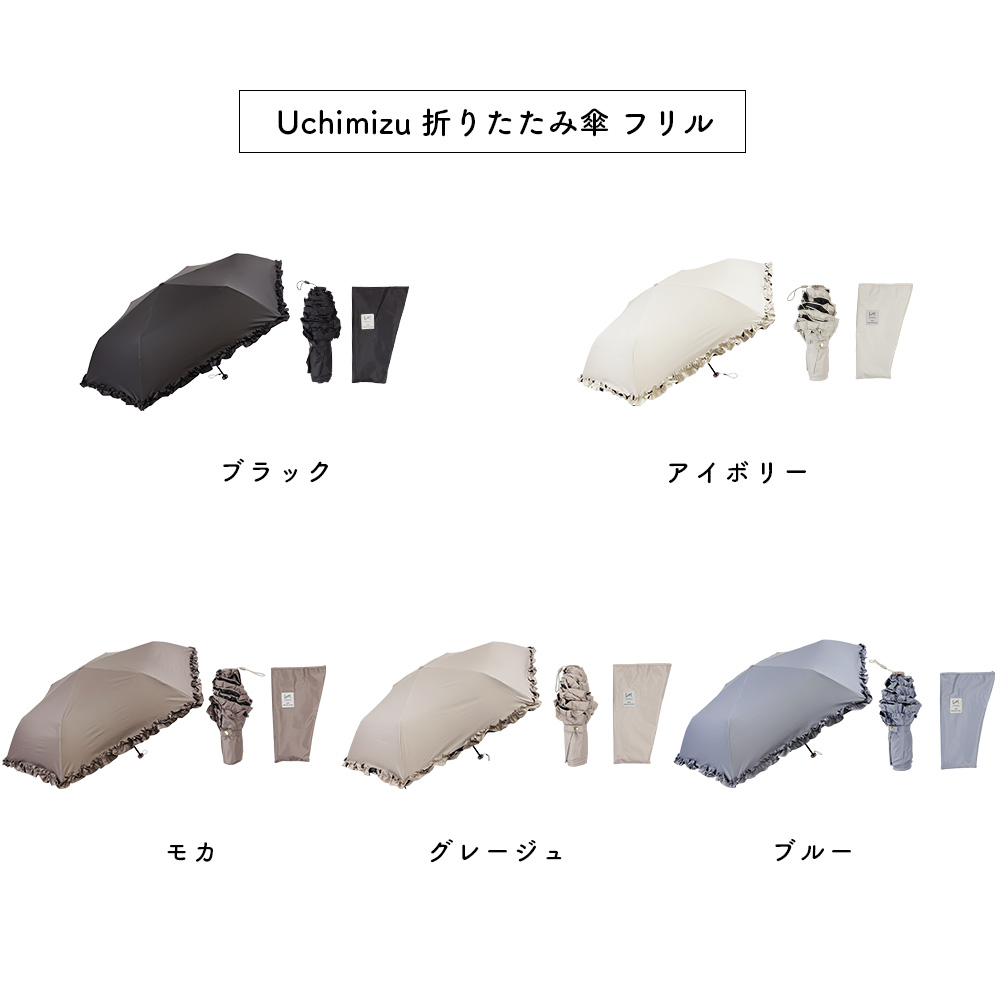 軽量 完全遮光 日傘  折りたたみ傘 uchimizu(ウチミズ) 軽量折りたたみ フリル 遮光率100% 遮蔽率100% 晴雨兼用 撥水 紫外線カット UVカット 7462 | macocca | 21
