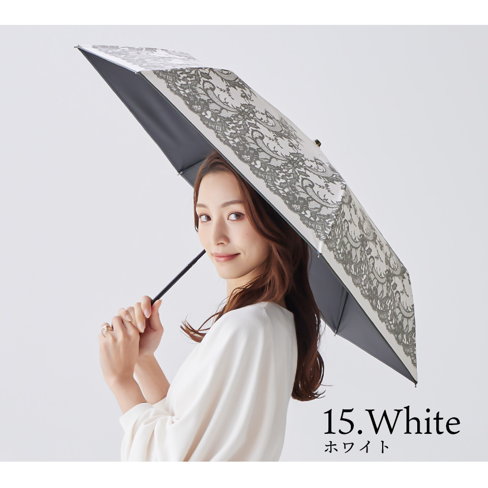 日傘 完全遮光 折りたたみ傘 レース柄 遮光率100% UV遮蔽率100% 撥水加工 雨傘 紫外線カット UVカット 晴雨兼用 遮熱 | macocca | 08