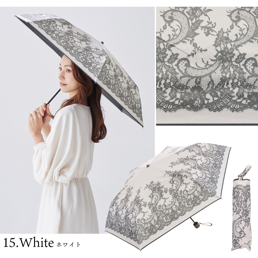 日傘 完全遮光 折りたたみ傘 レース柄 遮光率100% UV遮蔽率100% 撥水加工 雨傘 紫外線カット UVカット 晴雨兼用 遮熱 | macocca | 09