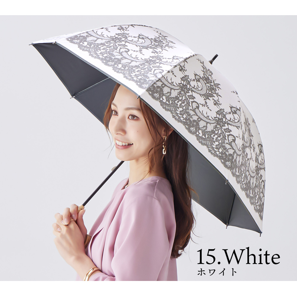 完全遮光 日傘  ショート傘 レース柄 竹手元 竹製ハンドル バンブーハンドル 遮光率100% UV遮蔽率100% 撥水加工 雨傘 紫外線カット UVカット 晴雨兼用 遮熱 | macocca | 09