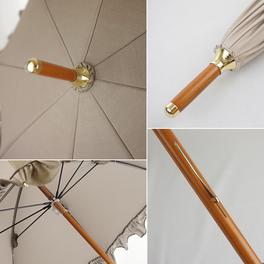 完全遮光 日傘 無地パラソル Paraffi(パラフィ)遮光率100% UV遮蔽率100% 木棒 木手元 木製ハンドル ショート傘 紫外線カット UVカット 遮熱 | macocca | 07