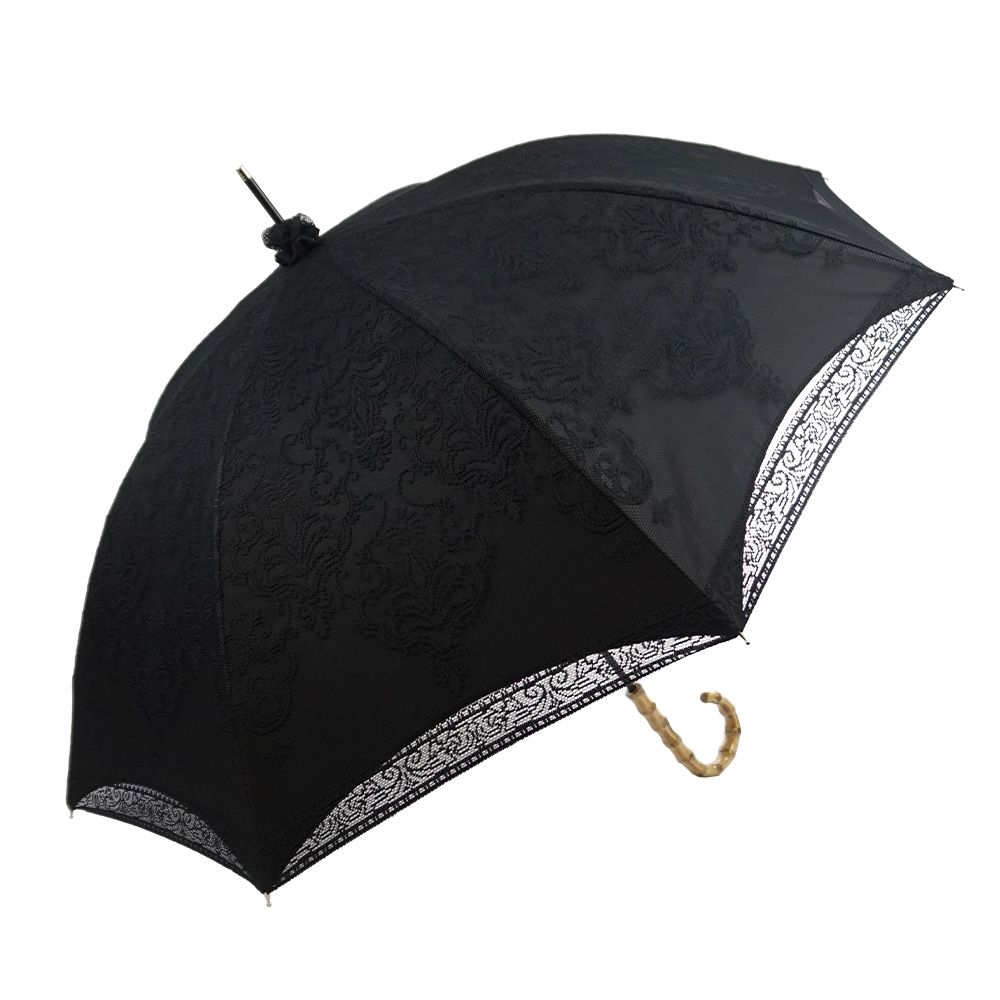 日傘二重レースダマスク柄長傘 遮光率100% UV遮蔽率99.9%以上 竹手元 長傘 竹製ハンドル 紫外線カット UVカット 晴雨兼用 遮熱 7446【母の日 ギフト】 | macocca | 03