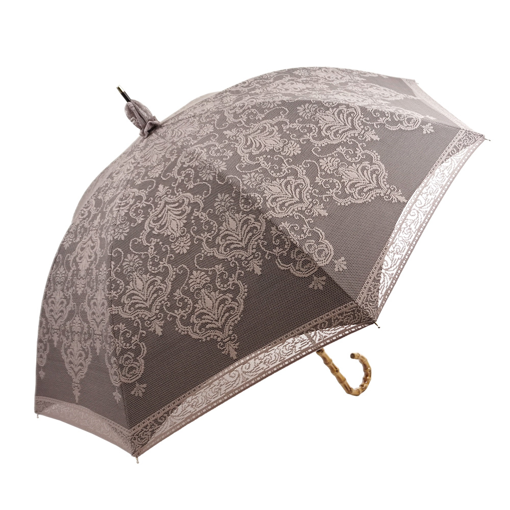 日傘二重レースダマスク柄長傘 遮光率100% UV遮蔽率99.9%以上 竹手元 長傘 竹製ハンドル 紫外線カット UVカット 晴雨兼用 遮熱 7446【母の日 ギフト】 | macocca | 04