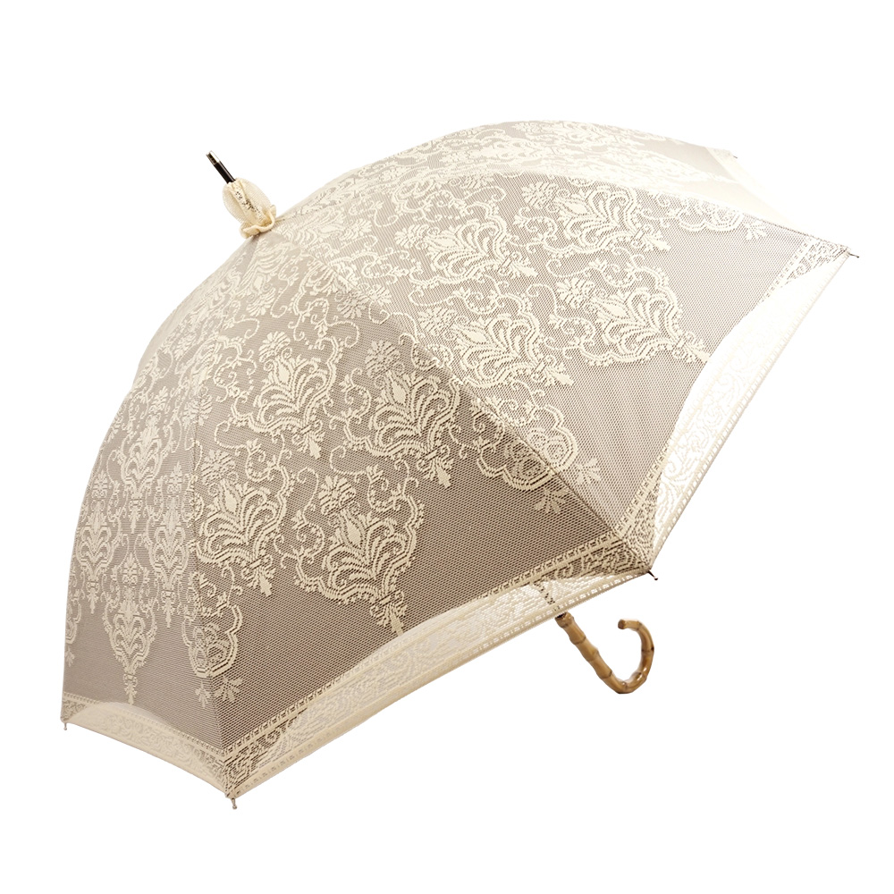 日傘二重レースダマスク柄長傘 遮光率100% UV遮蔽率99.9%以上 竹手元 長傘 竹製ハンドル 紫外線カット UVカット 晴雨兼用 遮熱 7446【母の日 ギフト】 | macocca | 05