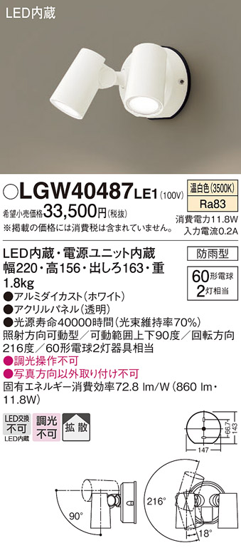 【最終価格】ホワイト スポットライト 31個セット 電球付 パナソニック LED Panasonic（パナソニック） LGW40487 LE1 スポットライト センサ無