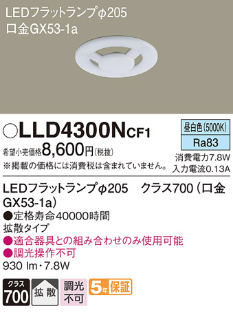 Panasonic（パナソニック） LLD4300NCF1 昼白色 交換用 LEDフラット