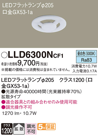 Panasonic パナソニック LLD6300NCF1 昼白色 交換用 LEDフラットランプ