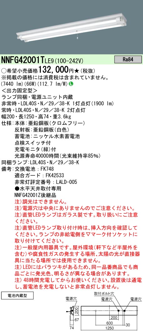Panasonic NNFG 21002J LE9 LEDランプ付 2台セット Panasonic（パナソニック） NNFG42001T LE9 40形 非常用 30分間タイプ